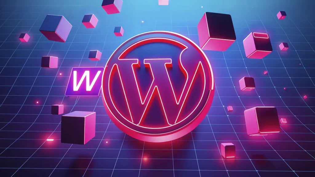 Logotipo do WordPress em neon com cores vibrantes, simbolizando suporte WordPress no Rio de Janeiro (RJ).